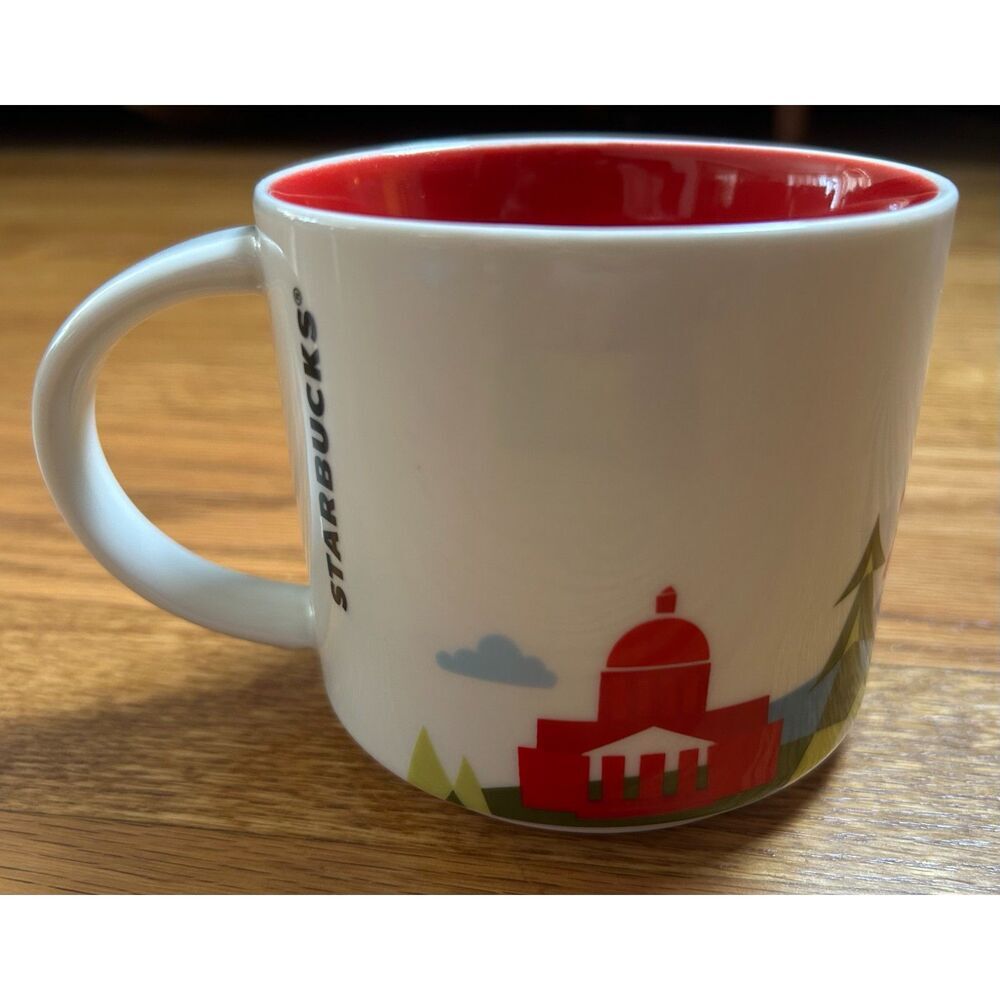 Starbucks Mug 2016 Washington State 14oz Coffee Cup You Are Here Bike Salmon Red - Picture 2 of 6